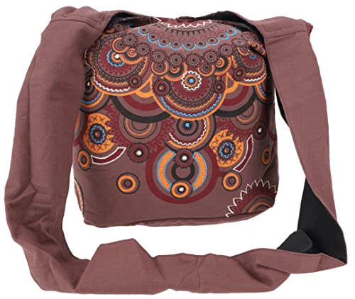 GURU SHOP Bestickte Boho Tasche, Schulterbeutel mit Mandala, Nepalbeutel - Braun, Herren/Damen, Baumwolle, Size:One Size, 40x35x14 cm, Alternative Umhängetasche, Handtasche aus Stoff von GURU SHOP