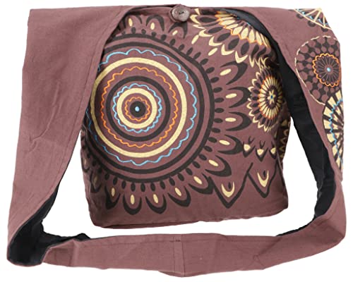 GURU SHOP Bestickte Boho Tasche, Schulterbeutel mit Mandala, Nepalbeutel - Braun, Herren/Damen, Baumwolle, Size:One Size, 40x35x14 cm, Alternative Umhängetasche, Handtasche aus Stoff von GURU SHOP