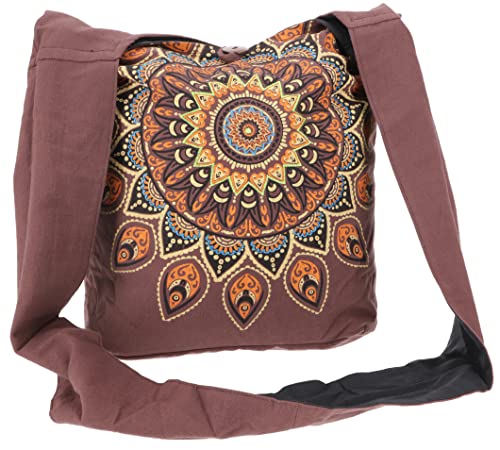 GURU SHOP Bestickte Boho Tasche, Schulterbeutel mit Mandala, Nepalbeutel - Braun, Herren/Damen, Baumwolle, Size:One Size, 40x35x14 cm, Alternative Umhängetasche, Handtasche aus Stoff von GURU SHOP