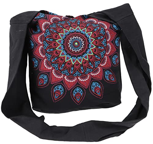 GURU SHOP Bestickte Boho Tasche, Schulterbeutel mit Mandala, Nepalbeutel - Schwarz/rot, Herren/Damen, Baumwolle, Size:One Size, 30x35x14 cm, Alternative Umhängetasche, Handtasche aus Stoff von GURU SHOP