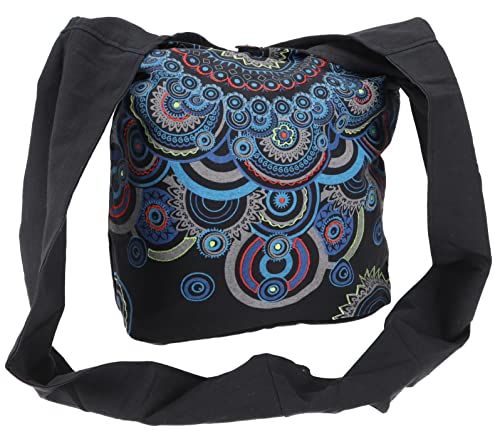 GURU SHOP Bestickte Boho Tasche, Schulterbeutel mit Mandala, Nepalbeutel - Schwarz/türkis, Herren/Damen, Baumwolle, Size:One Size, 40x35x14 cm, Alternative Umhängetasche, Handtasche aus Stoff von GURU SHOP