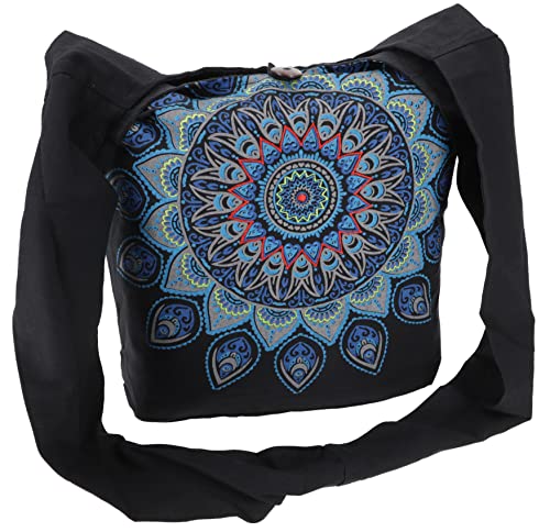 GURU SHOP Bestickte Boho Tasche, Schulterbeutel mit Mandala, Nepalbeutel - Schwarz/türkis, Herren/Damen, Baumwolle, Size:One Size, 33x37x13 cm, Alternative Umhängetasche, Handtasche aus Stoff von GURU SHOP