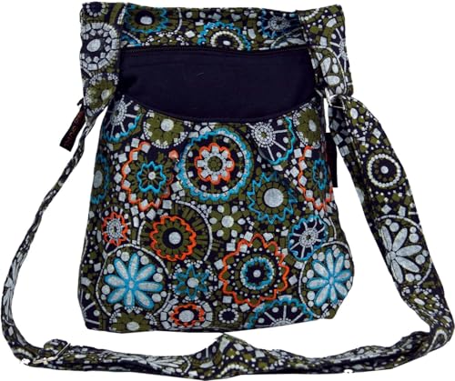 GURU SHOP Bestickte Ethno Schultertasche - Olive, Unisex - Erwachsene, Baumwolle, 26x20x7 cm von GURU SHOP