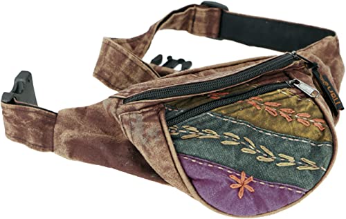 GURU SHOP Bestickte Ethno Sidebag, Nepal Gürteltasche - Braun, Herren/Damen, Baumwolle, Size:One Size, 15x20x8 cm, Festival- Bauchtasche Hippie von GURU SHOP