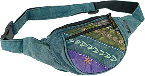 GURU SHOP Bestickte Ethno Sidebag, Nepal Gürteltasche - Petrol, Herren/Damen, Blau, Baumwolle, Size:One Size, 15x20x8 cm, Festival- Bauchtasche Hippie von GURU SHOP