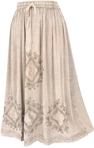 GURU SHOP Bestickter Boho Hippierock, Indischer Maxirock - Beige/Design 9, Damen, Synthetisch von GURU SHOP