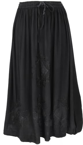 GURU SHOP Bestickter Boho Hippierock, Indischer Maxirock - Schwarz/Design 9, Damen, Synthetisch von GURU SHOP