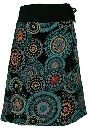 GURU SHOP Bestickter Knielanger Rock, Chic, Retro Mandala, Petrol, Baumwolle, Size:L/XL (42) von GURU SHOP