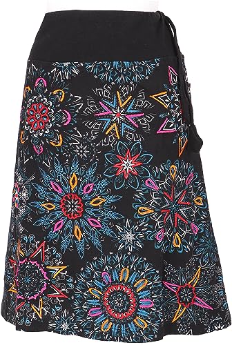 GURU SHOP Bestickter Knielanger Rock, Chic, Retro Mandala, Schwarz/blau, Baumwolle, Size:S (38) von GURU SHOP