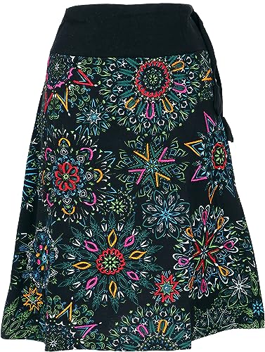 GURU SHOP Bestickter Knielanger Rock, Chic, Retro Mandala, Schwarz/grün, Baumwolle, Size:S (38) von GURU SHOP