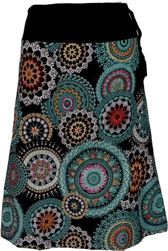 GURU SHOP Bestickter Knielanger Rock, Chic, Retro Mandala, Türkis, Baumwolle, Size:L/XL (42) von GURU SHOP