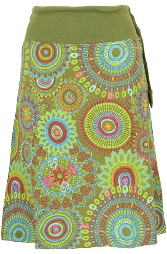 GURU SHOP Bestickter Knielanger Rock, Farbenfroher Boho Chic Rock, Retro Mandala - Grün, Damen, Baumwolle, Size:S von GURU SHOP
