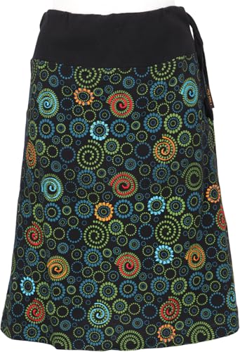 GURU SHOP Bestickter Knielanger Rock, Farbenfroher Boho Chic Rock, Retro Mandala - Schwarz, Damen, Baumwolle, Size:S von GURU SHOP