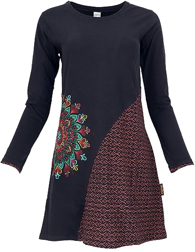 GURU SHOP Besticktes Chic Minikleid, Tunika mit Farbenfrohem Mandala, Schwarz/rot, Baumwolle, Size:XL (42) von GURU SHOP
