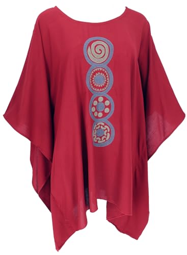 GURU SHOP Besticktes Hippie Ponchokleid, Minikleid Tunika, Kaftan, Strandkleid, Maxi Größe - Rot, Damen, Synthetisch von GURU SHOP