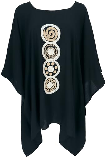GURU SHOP Besticktes Hippie Ponchokleid, Minikleid Tunika, Kaftan, Strandkleid, Maxi Größe - Schwarz, Damen, Synthetisch von GURU SHOP
