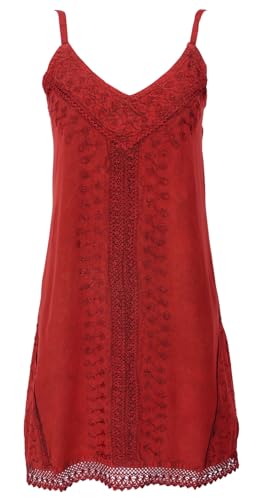 GURU SHOP Besticktes Indisches Boho Kleid, Sommerkleid, Minikleid Hippie Chic - Rot, Damen, Synthetisch von GURU SHOP