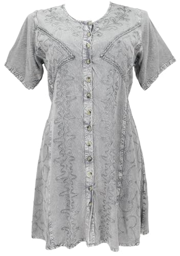 GURU SHOP Besticktes Indisches Boho Minikleid, Hippie Chic, Kurzärmeliges Sommerkleid - Grau, Damen, Synthetisch von GURU SHOP