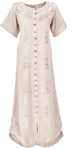 GURU SHOP Besticktes Indisches Hippie Kleid, Damen, Beige, Synthetisch, Size:40 von GURU SHOP