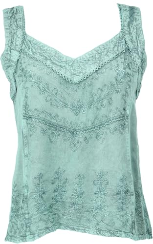 GURU SHOP Besticktes Indisches Hippie Top, Kurze Boho-chic Bluse - Aqua, Damen, Synthetisch von GURU SHOP