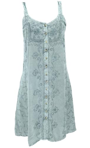 GURU SHOP Besticktes Indisches Kleid, Boho Minikleid - Aqua Design 9, Damen, Synthetisch von GURU SHOP