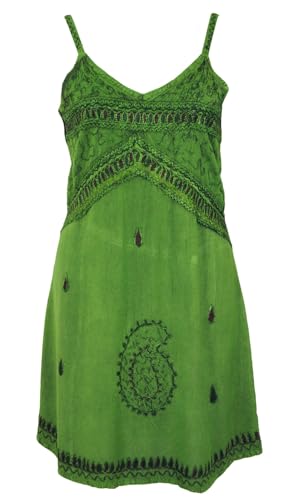 GURU SHOP Besticktes Indisches Kleid, Boho Minikleid - Grün Design 1, Damen, Synthetisch von GURU SHOP