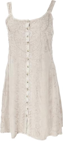 GURU SHOP Besticktes Indisches Minikleid Boho Chic, Hippie Tunika - Beige/Design 10, Damen, Synthetisch von GURU SHOP