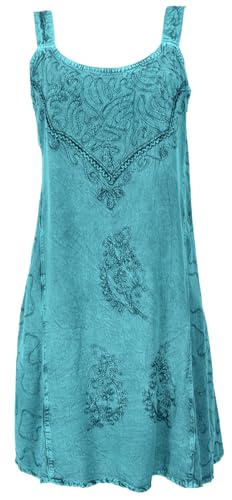 GURU SHOP Besticktes Indisches Minikleid Boho Chic, Hippie Tunika - Türkisblau Design 16, Damen, Synthetisch von GURU SHOP