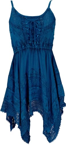 GURU SHOP Besticktes Indisches Minikleid Boho Chic, Zick Zack Hippie Tunika, Mittelalterkleid - Blau, Damen, Synthetisch von GURU SHOP