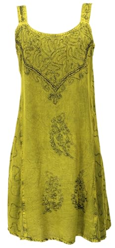 GURU SHOP Besticktes Indisches Minikleid Boho Chic, Hippie Tunika - Lemon Design 16, Damen, Synthetisch von GURU SHOP