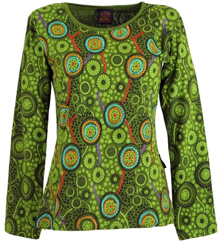 GURU SHOP Besticktes Langarmshirt Hippie Chic Retro - Grün, Damen, Baumwolle, Size:XL von GURU SHOP