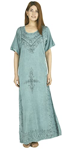 GURU SHOP Besticktes Sommerkleid, Indisches Hippie Kleid, Damen, Aqua/Design 11, Synthetisch, Size:42 von GURU SHOP