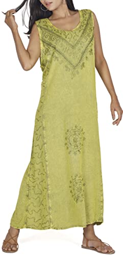 GURU SHOP Besticktes Sommerkleid, Indisches Hippie Kleid, Damen, Lemon/Design 4, Synthetisch, Size:42 von GURU SHOP