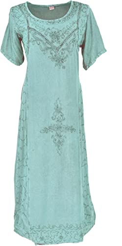 GURU SHOP Besticktes Sommerkleid, Indisches Hippie Kleid, Damen, Mint/Design 11, Synthetisch, Size:42 von GURU SHOP