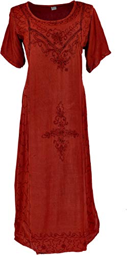 GURU SHOP Besticktes Sommerkleid, Indisches Hippie Kleid, Damen, Rot/Design 11, Synthetisch, Size:42 von GURU SHOP