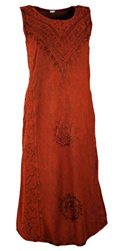 GURU SHOP Besticktes Sommerkleid, Indisches Hippie Kleid, Rot, Damen, Design 9, Synthetisch, Size:42 von GURU SHOP