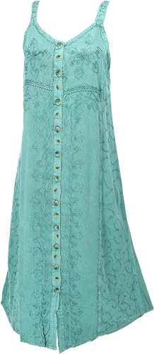 GURU SHOP Besticktes Sommerkleid, Indisches Hippie Trägerkleid, Damen, Aqua/Design 20, Synthetisch, Size:40 von GURU SHOP