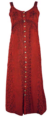 GURU SHOP Besticktes Sommerkleid, Indisches Hippie Trägerkleid, rot - Design 13, Damen, Synthetisch, Size:40 von GURU SHOP