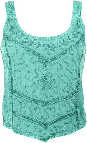 GURU SHOP Besticktes Top Boho Chic, Hippie Top - Aqua, Damen, Synthetisch von GURU SHOP