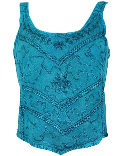 GURU SHOP Besticktes Top Boho Chic, Hippie Top - Türkis, Damen, Synthetisch von GURU SHOP