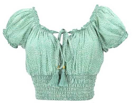 GURU SHOP Blusentop Boho Chic, Seidige Hippie Bluse - Grün, Damen, Synthetisch von GURU SHOP