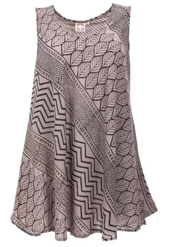 GURU SHOP Boho Blusentop, Leichtes Longtop Blockdruck - Anthrazit, Damen, Baumwolle, Size:M von GURU SHOP