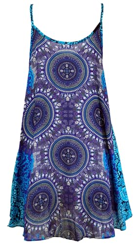 GURU SHOP Boho Dashiki Minikleid, Trägerkleid, Strandkleid - Flieder/türkis, Damen, Synthetisch von GURU SHOP