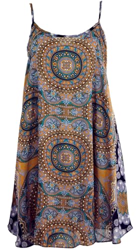 GURU SHOP Boho Dashiki Minikleid, Trägerkleid, Strandkleid - Goldgelb, Damen, Synthetisch von GURU SHOP