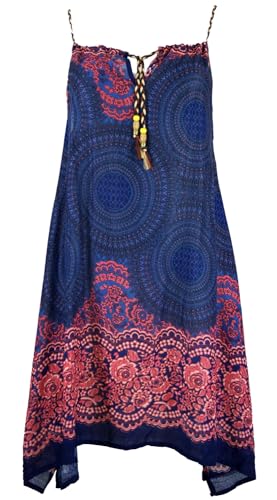 GURU SHOP Boho Mandala Midikleid, Trägerkleid, Strandkleid Für Starke Frauen - Blau/Fuchsia, Damen, Synthetisch von GURU SHOP