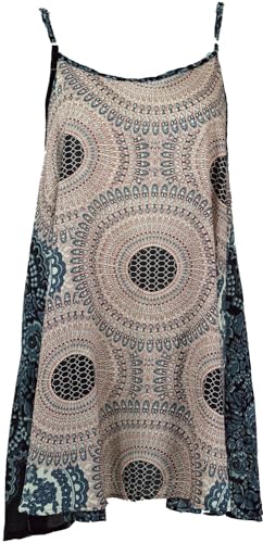 GURU SHOP Boho Mandala Minikleid, Trägerkleid, Strandkleid - Beige/blau, Damen, Synthetisch von GURU SHOP
