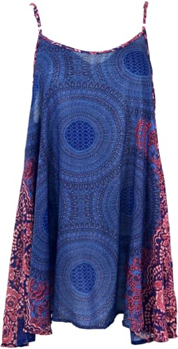 GURU SHOP Boho Mandala Minikleid, Trägerkleid, Strandkleid - Dunkelblau/Fuchsia, Damen, Synthetisch von GURU SHOP
