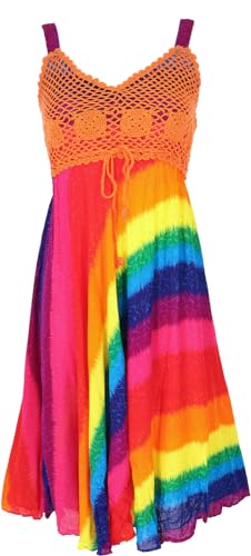 GURU SHOP Boho Minikleid, Sommerkleid, Krinkelkleid - Regenbogen/orange, Damen, Synthetisch von GURU SHOP