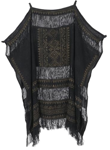 GURU SHOP Boho Poncho, Leichtes Oversize Boho Cape - Schwarz, Damen, Baumwolle von GURU SHOP