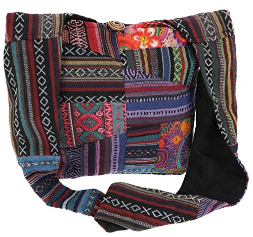 GURU SHOP Boho Schultertasche, Hippie Tasche, Ethno Patchwork Schulterbeutel - Bunt, Herren/Damen, Mehrfarbig, Baumwolle, Size:One Size, 30x35x8 cm, Alternative Umhängetasche, Handtasche aus Stoff von GURU SHOP